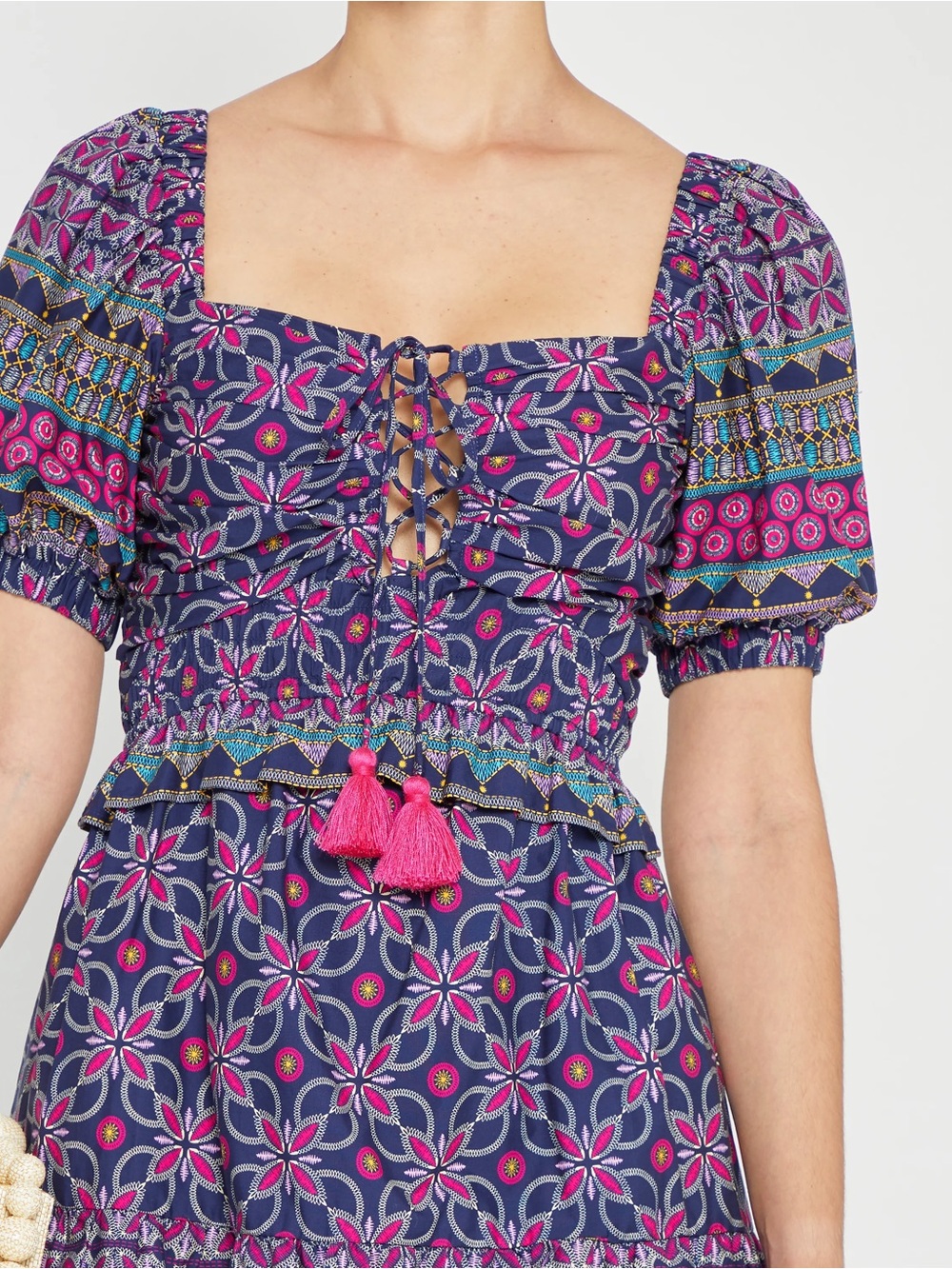 o.p.t Floral Printed Navy and Pink Short Dress - Picture 4 of 10